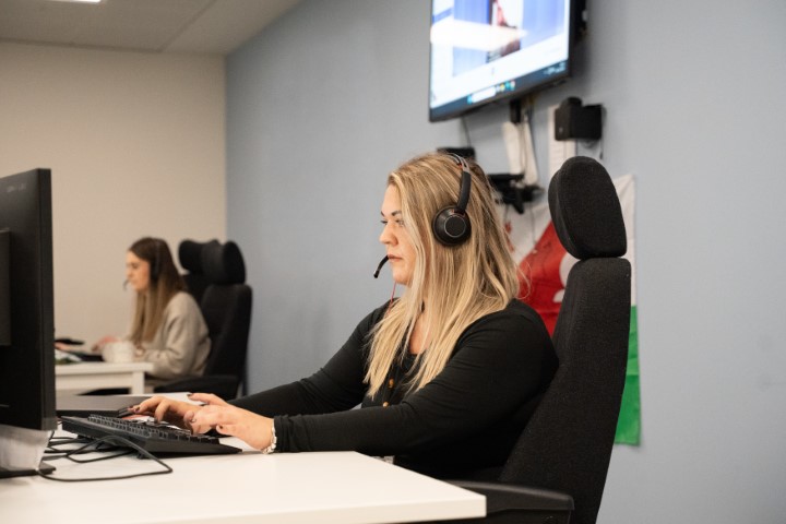 Call centre operator on a call.